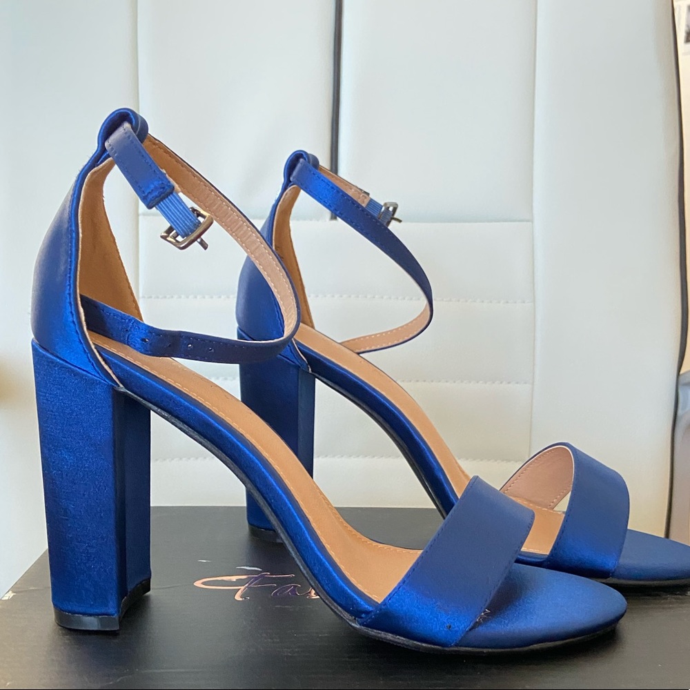 Royal blue satin high heels